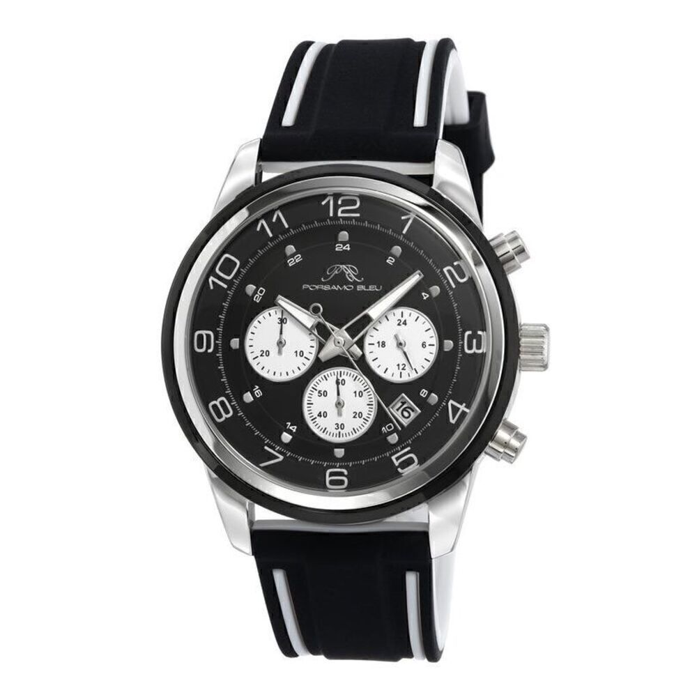 Porsamo Bleu Arthur Men's Chronograph Black Silver Silicone Quartz Wrist Watch